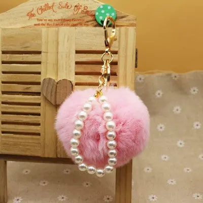 Cute Imitate Rabbit Fur Ball Key Chain With Pearl Pompom Car Keychain Handbag Key Ring Handbag Pendant 7
