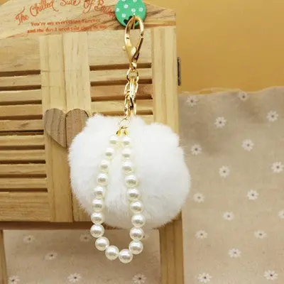 Cute Imitate Rabbit Fur Ball Key Chain With Pearl Pompom Car Keychain Handbag Key Ring Handbag Pendant 8