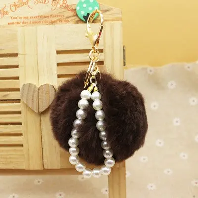 Cute Imitate Rabbit Fur Ball Key Chain With Pearl Pompom Car Keychain Handbag Key Ring Handbag Pendant 9