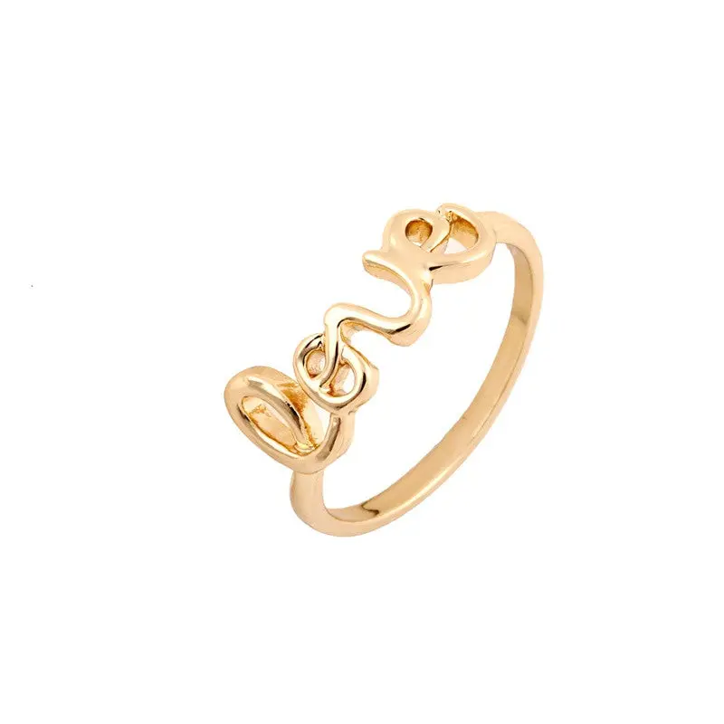 Cute Love Initial Ring Silver Rhodium Plated Everyday Jewelry Simple Chic Birthday Gift 1