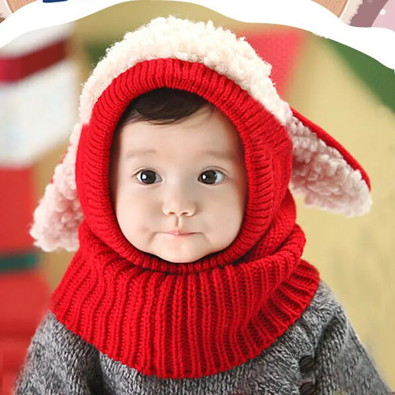 Cute Love Novelty Baby Kids Girls Boys Warm Woolen Coif Hood Scarf Caps Hats Warm Knit Scarf 1