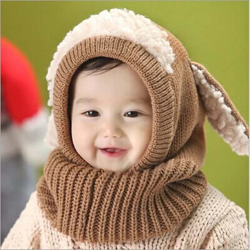 Cute Love Novelty Baby Kids Girls Boys Warm Woolen Coif Hood Scarf Caps Hats Warm Knit Scarf 2