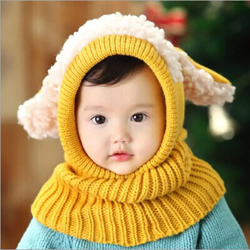 Cute Love Novelty Baby Kids Girls Boys Warm Woolen Coif Hood Scarf Caps Hats Warm Knit Scarf 3