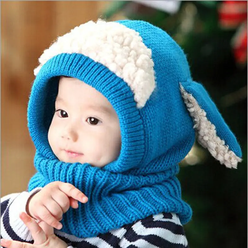 Cute Love Novelty Baby Kids Girls Boys Warm Woolen Coif Hood Scarf Caps Hats Warm Knit Scarf 4