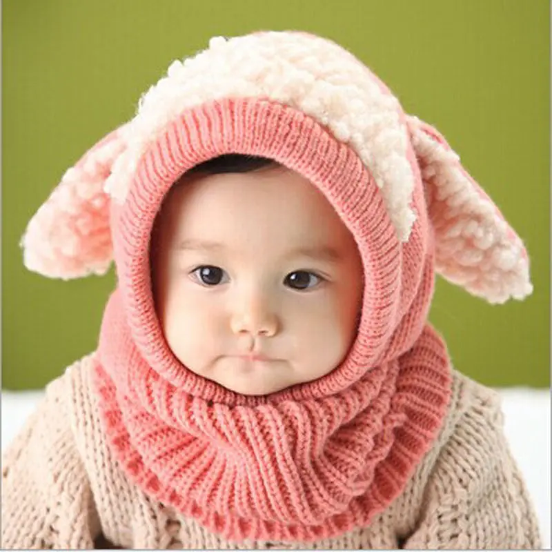 Cute Love Novelty Baby Kids Girls Boys Warm Woolen Coif Hood Scarf Caps Hats Warm Knit Scarf 5