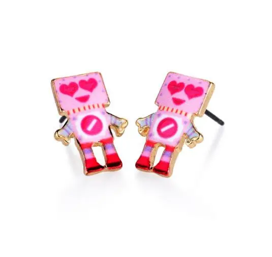 Cute Pink Enamel Robot Stud Earrings Retro Space Jewelry Astronaut Earring Love Gift Idea Oed064 1