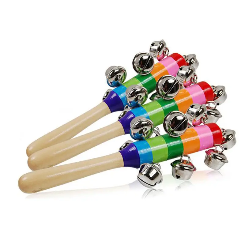 Cute Rainbow Baby Rattles Baby Toy Pram Crib Hle Wooden Bell Stick Shaker Rattle Toy 1