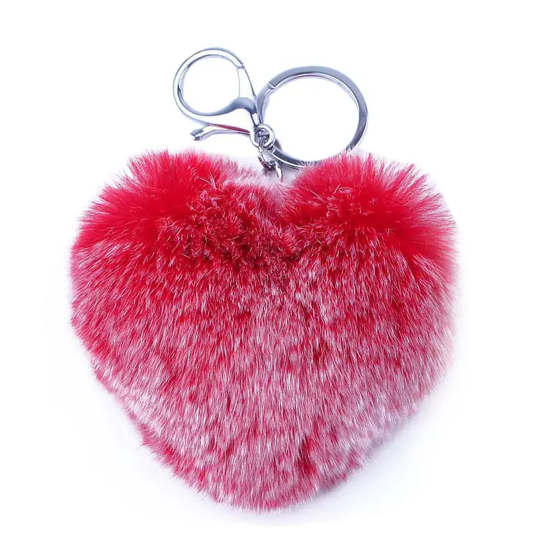 Cute Red Heart Pompom Fur Rabbit Keychain On Bag Handbag Car Key Ring Fur Pom Pom Keychain Women Llaveros Mujer Feida 2