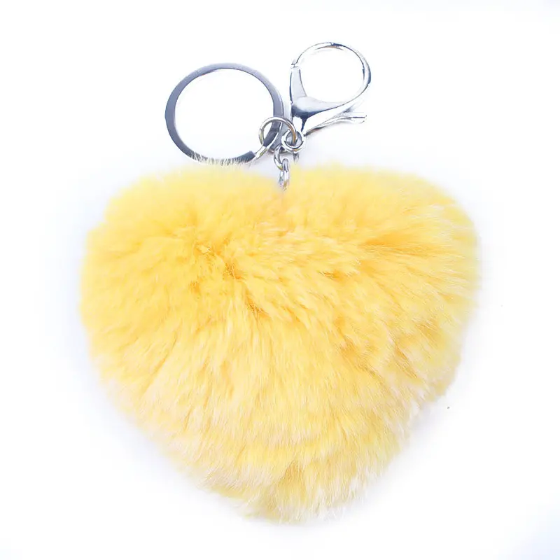 Cute Red Heart Pompom Fur Rabbit Keychain On Bag Handbag Car Key Ring Fur Pom Pom Keychain Women Llaveros Mujer Feida 4