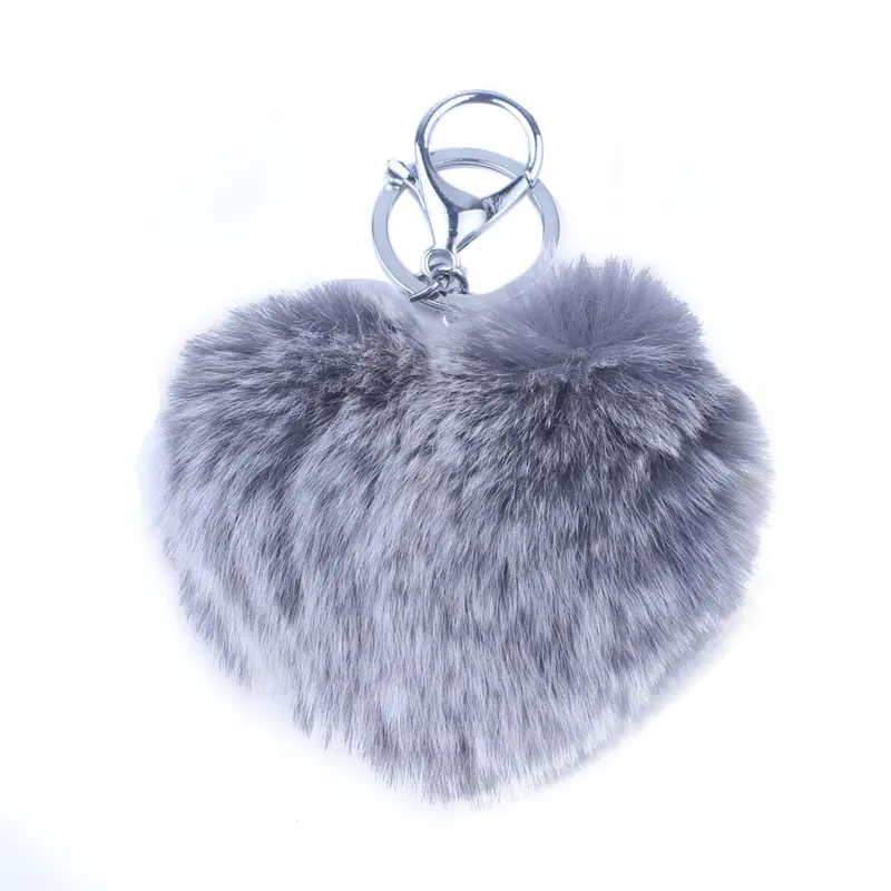 Cute Red Heart Pompom Fur Rabbit Keychain On Bag Handbag Car Key Ring Fur Pom Pom Keychain Women Llaveros Mujer Feida 5