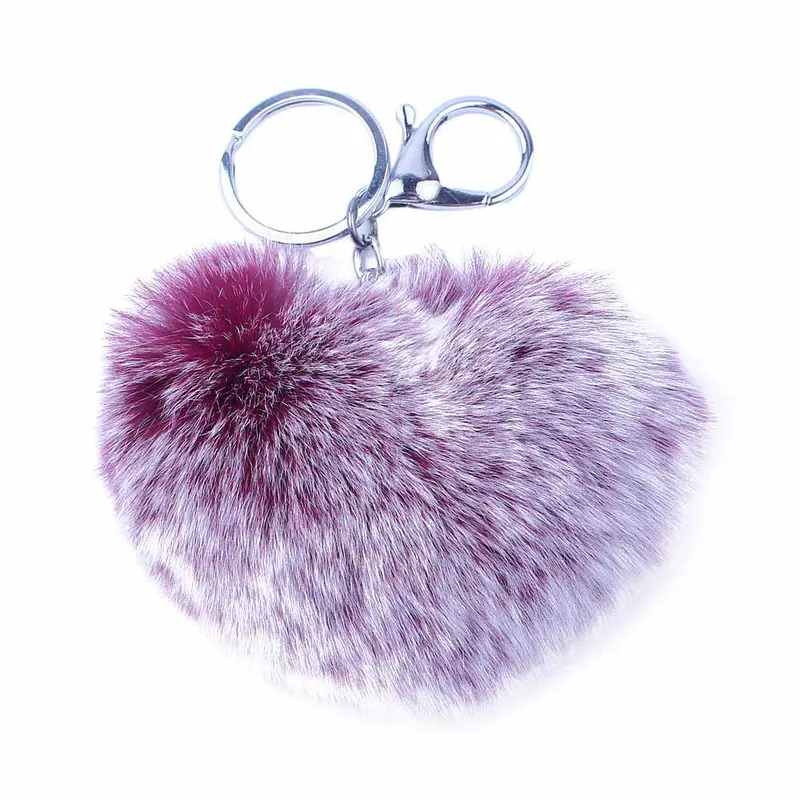 Cute Red Heart Pompom Fur Rabbit Keychain On Bag Handbag Car Key Ring Fur Pom Pom Keychain Women Llaveros Mujer Feida 7