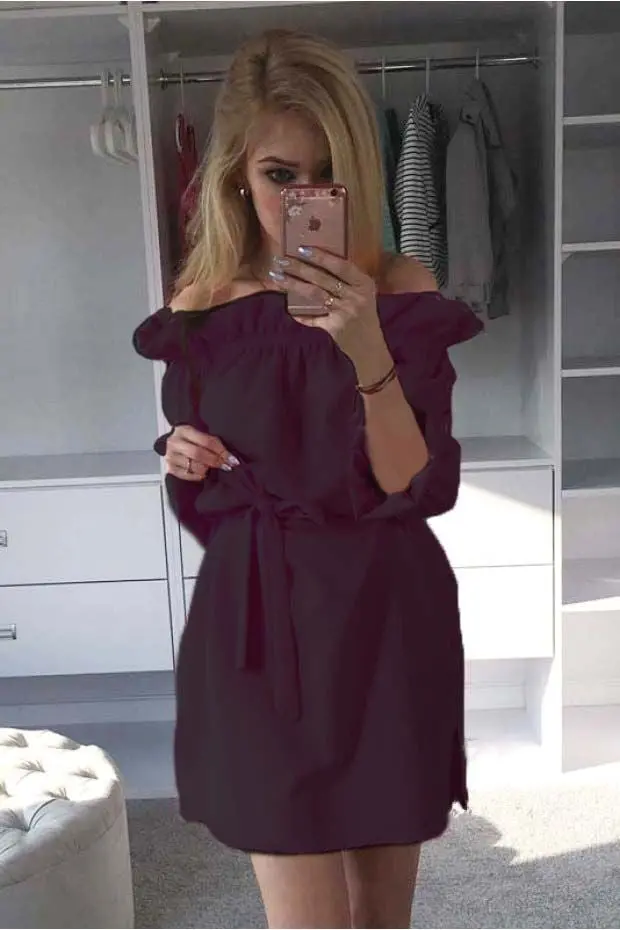 Cute Ruffles Slash Neck Bow Belt Pin Up Dress Women Neon Green Dress Puff Sleeve Short Dress Women Dress Lx125-1 1