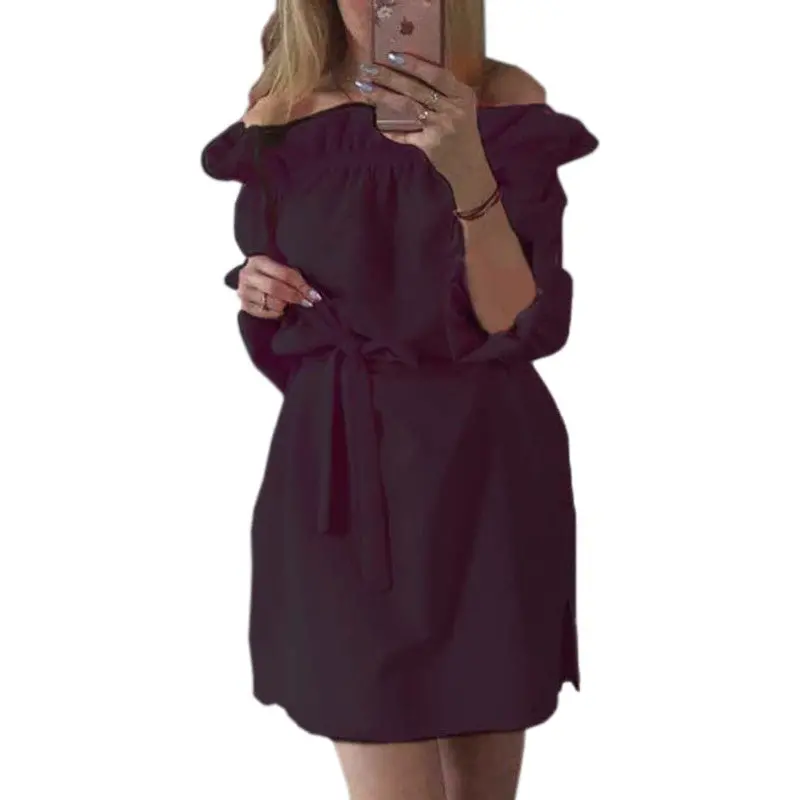 Cute Ruffles Slash Neck Bow Belt Pin Up Dress Women Neon Green Dress Puff Sleeve Short Dress Women Dress Lx125-1 11