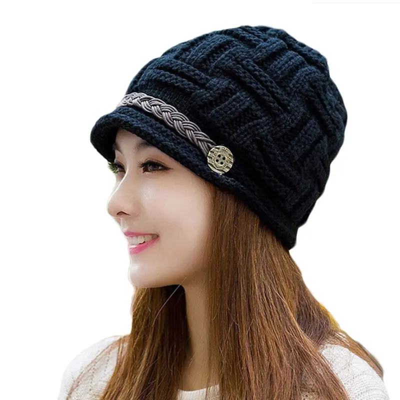Cute Soft Women Flower Cap Knitting Beanie Cap Warm Beret Hat 1
