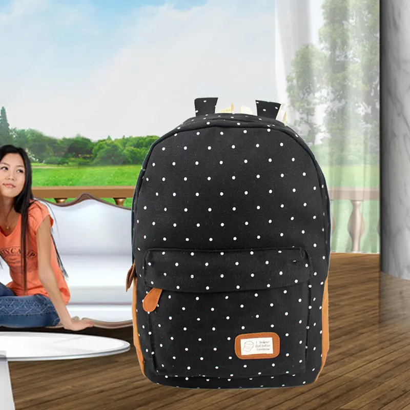 Cute Women Canvas Backpacks Dots School Bags Backpack Female Travel Bag Satchel Mochila Rucksack Shoulder Bag Mochilas Femininas 1
