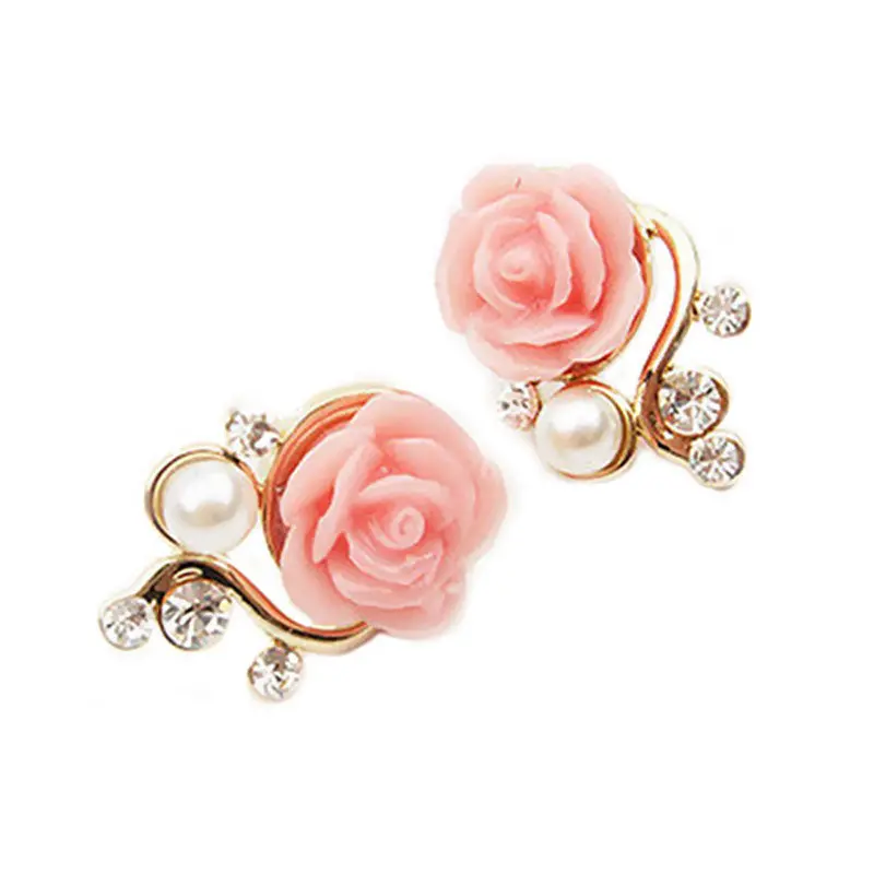 Cute Women's Girls Ladies White Pearl Rose Flower Ear Stud Earrings Stud Fashion Jewelry 1