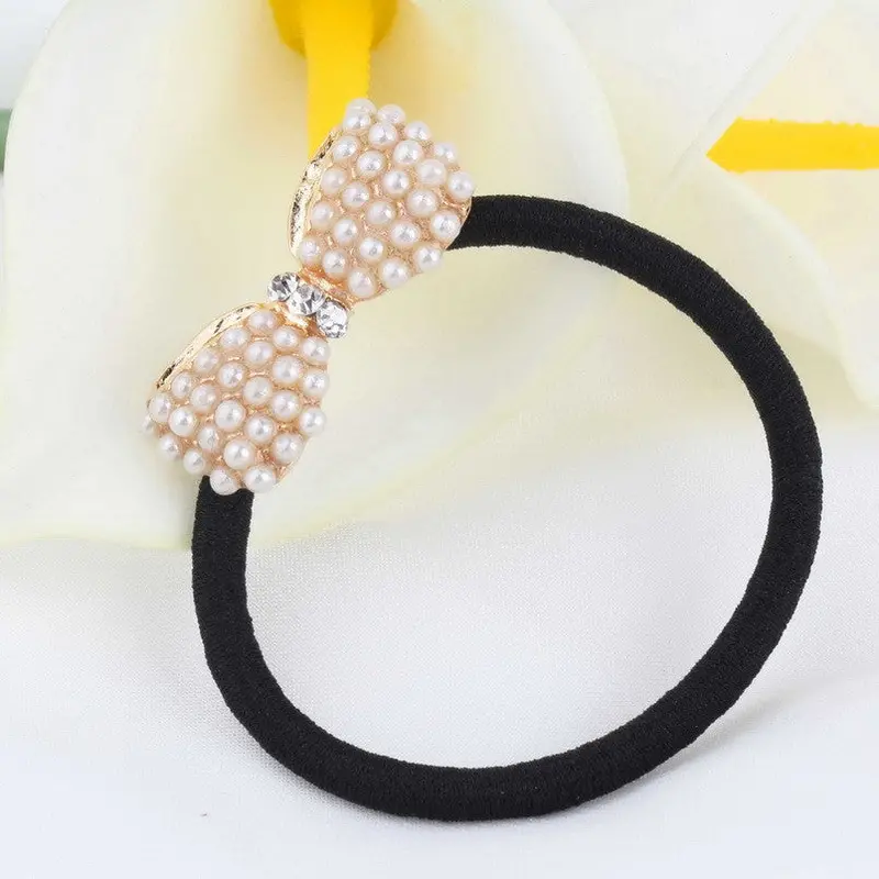 Cuteladies Beads Bowknot Elastic Ponytail Holder Hair Rope Band 2