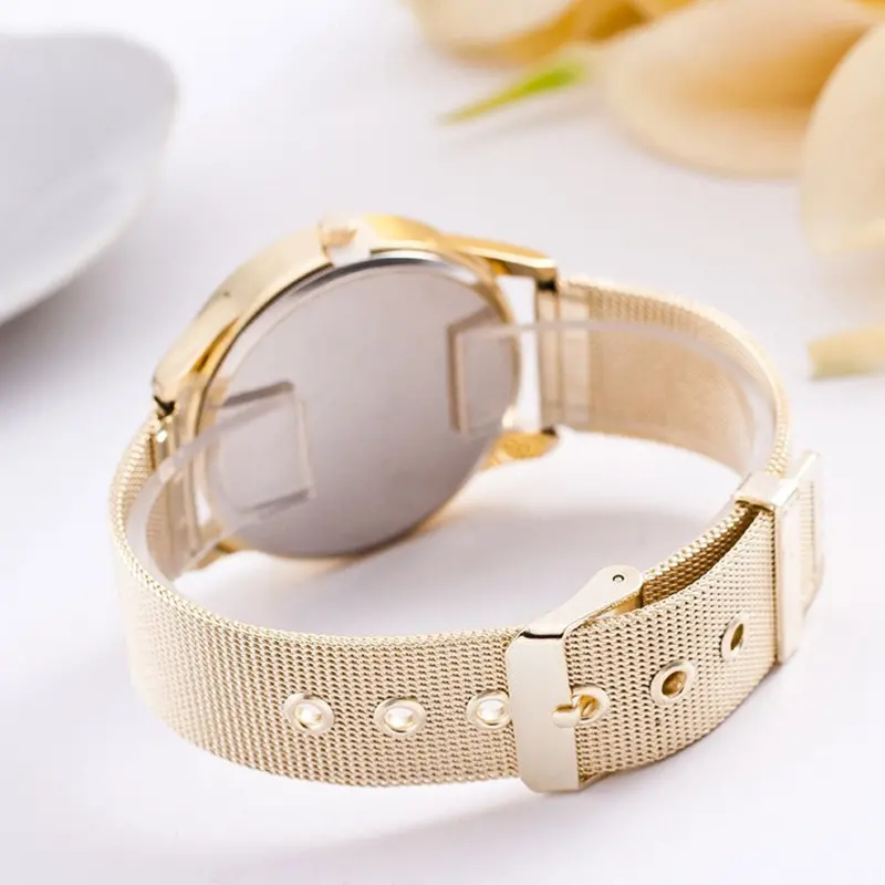 Cx021b Relogio Luxury Women's Casual Watches Women Dress Rhinestone Watch Gold Golden Mesh Reloj 2