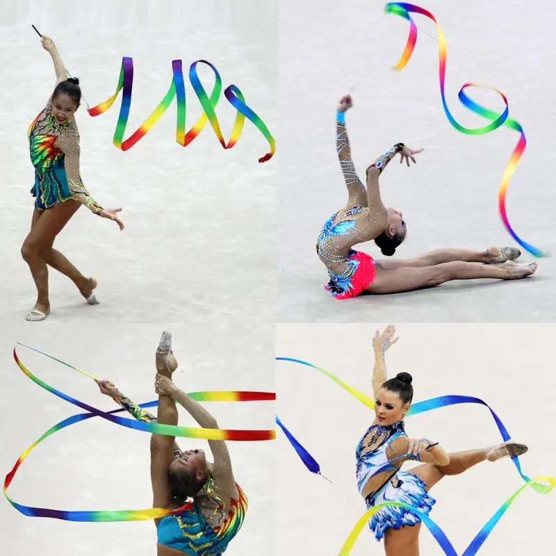 Dance Ribbon Gym Rhythmic Gymnastics Ribbon Art Ballet Streamer Twirling Rod Outdoor Sport Games Kids Children Adult Toys Gifts 1