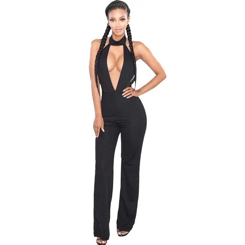 Daring Halter Backless Off Shoulder Wide Leg Jumpsuit For Black Romper Sexy Club Jumpsuit Combinaison Femme 1