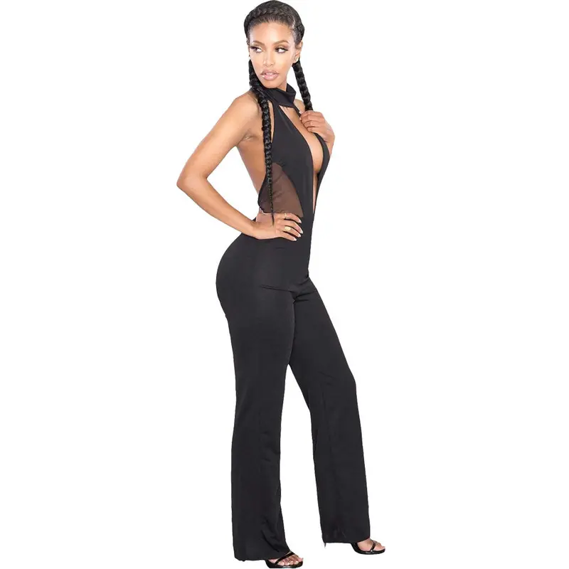 Daring Halter Backless Off Shoulder Wide Leg Jumpsuit For Black Romper Sexy Club Jumpsuit Combinaison Femme 3
