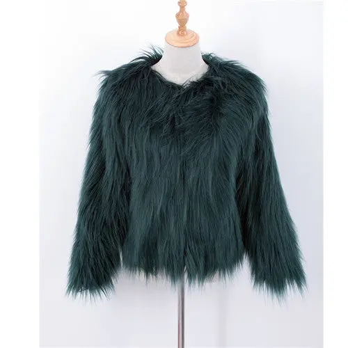 Dark Green Faux Fur Coat Soft Fluffy Warm Women's Coat Plus Size Long Sleeve Furry Jacket Shaggy Coat 1