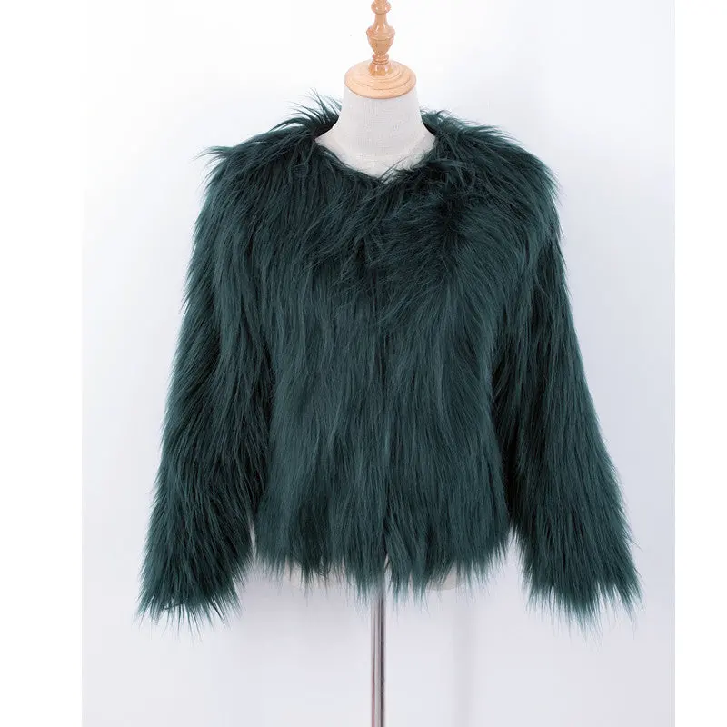 Dark Green Faux Fur Coat Soft Fluffy Warm Women's Coat Plus Size Long Sleeve Furry Jacket Shaggy Coat 3