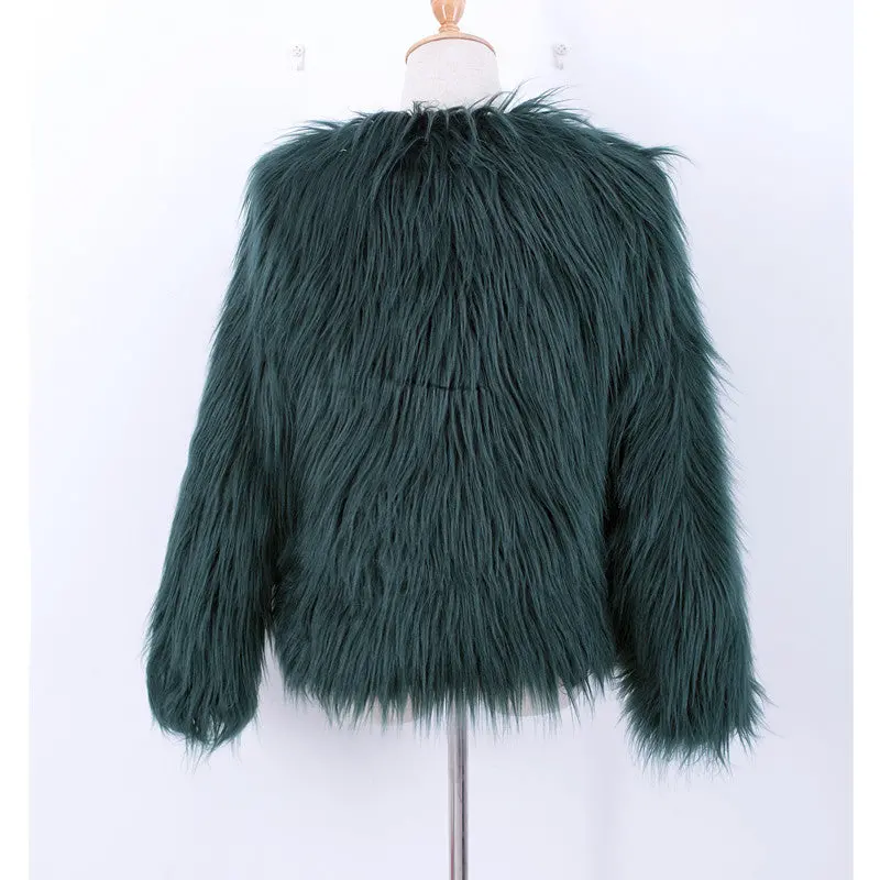 Dark Green Faux Fur Coat Soft Fluffy Warm Women's Coat Plus Size Long Sleeve Furry Jacket Shaggy Coat 4