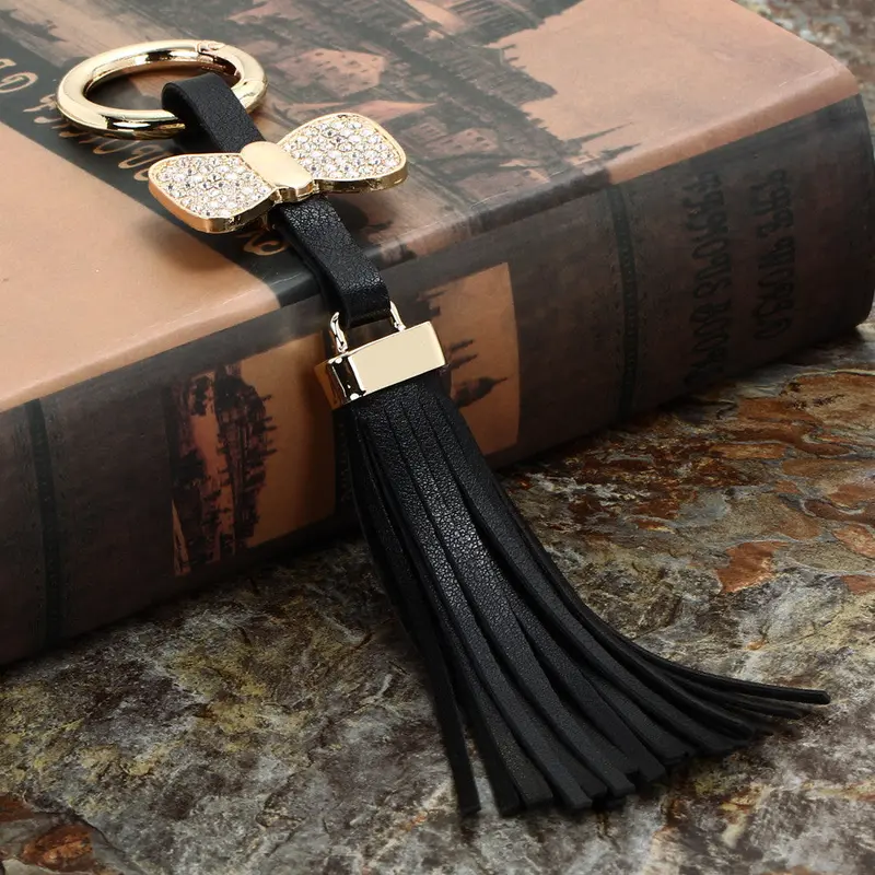 Decoration Jewelry Pu Leather Tassel Bag Hanging Key Chains Zinc Alloy Gold Plated Key Ring Keychains For Car 1