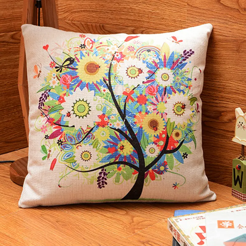 Decorative Throw Cover 18'' Colorful Life Tree Cotton Linen Square Throw Soft Pillow Case Cover 84119 1
