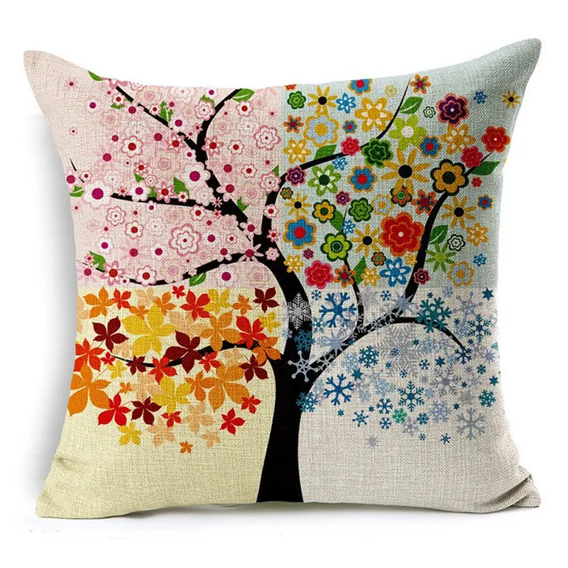 Decorative Throw Cover 18'' Colorful Life Tree Cotton Linen Square Throw Soft Pillow Case Cushion Cover 84324 1
