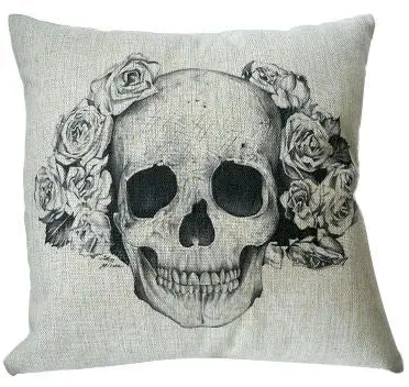 Decorbox Cotton Linen Square Decorative Throw Pillow Case Cushion Cover Black White Rose Skull 18" 88487 1