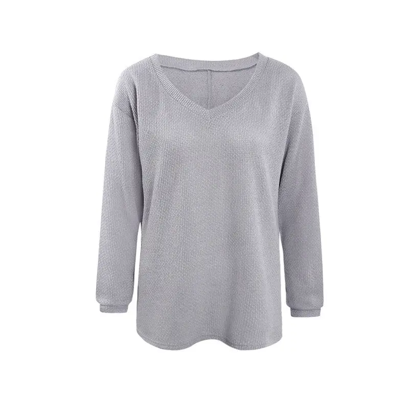 Deep V-Neck Knit Pullover – Long Sleeve Solid Color Casual Sweater in 6 Shades