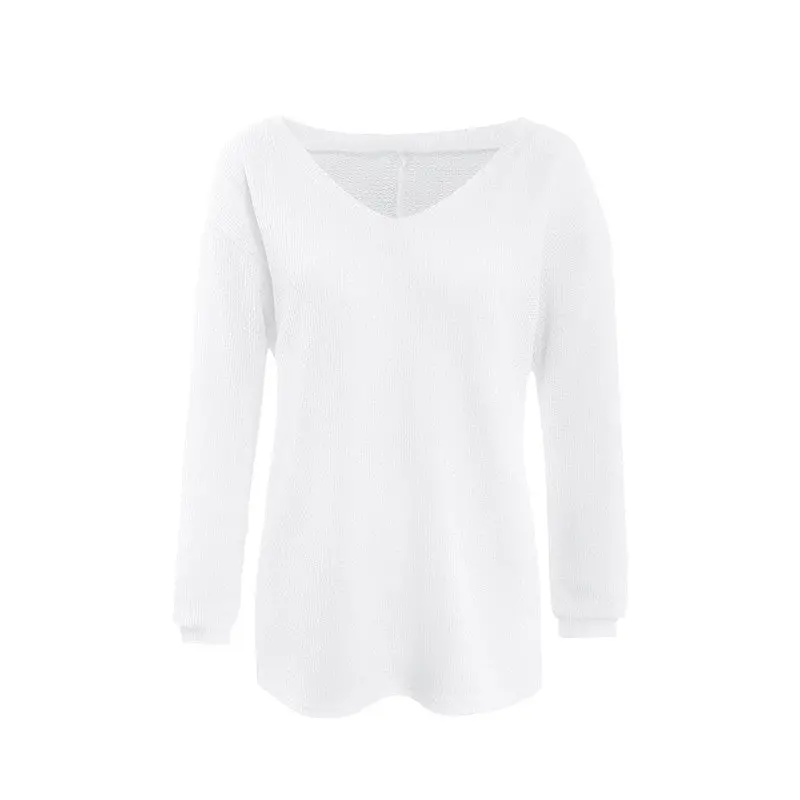 Deep V-Neck Knit Pullover – Long Sleeve Solid Color Casual Sweater in 6 Shades