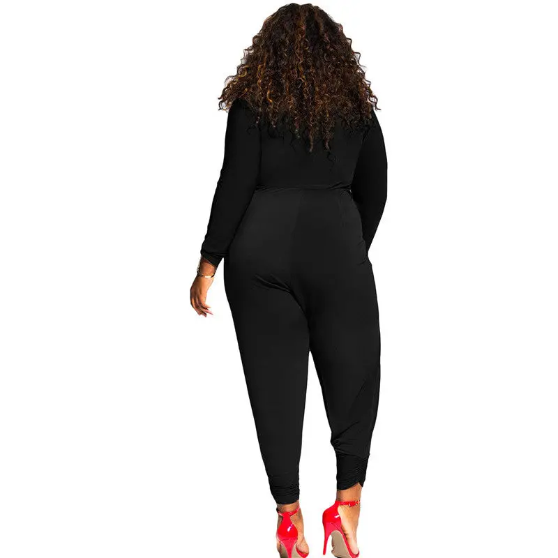 Deep V Neck Plus Size Rompers Jumpsuit Sexy Hollow Out Long Sleeve Plus Size Elegant Jumpsuit Long Pants Xxl Xxxl 3