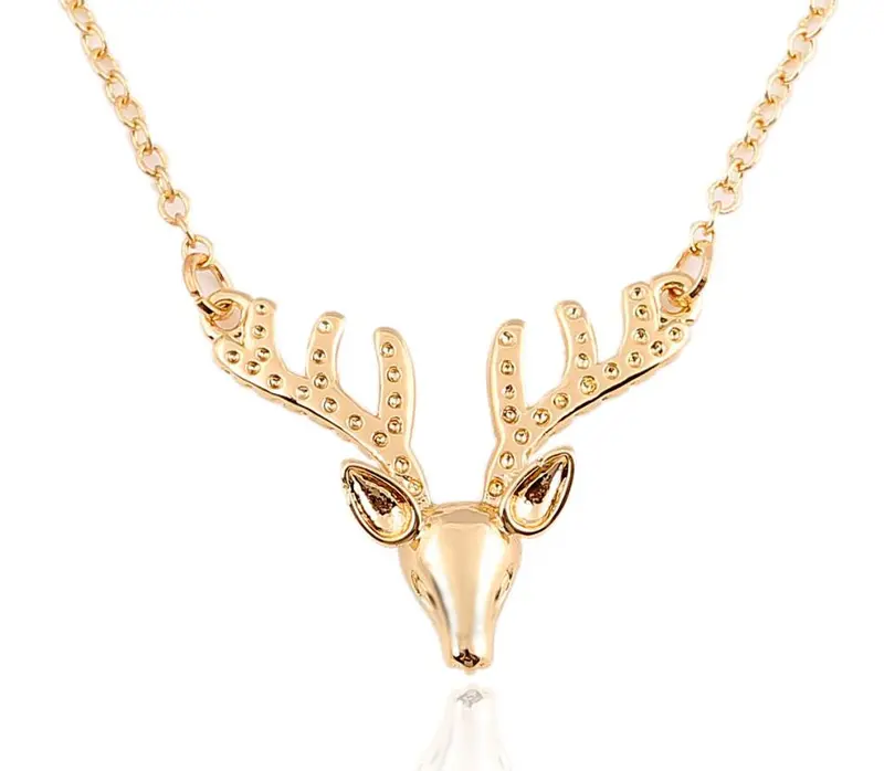 Deer Necklaces Tiny 18K Gold Plated Link Chain Necklace Antler Pendant Necklace Christmas 10Pcs-N221 1