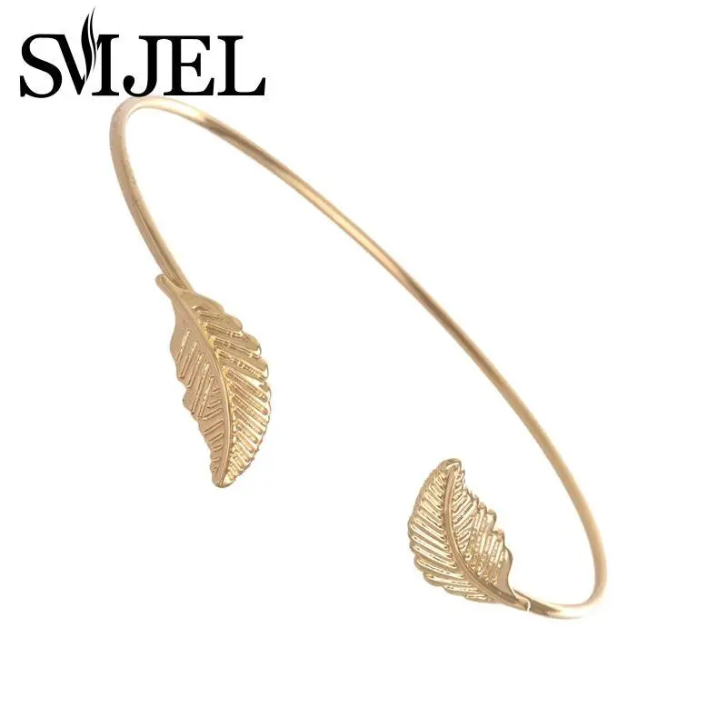 Delicate Double Leaves Thin Wire Cuff Bracelet Party Gifts G040 1