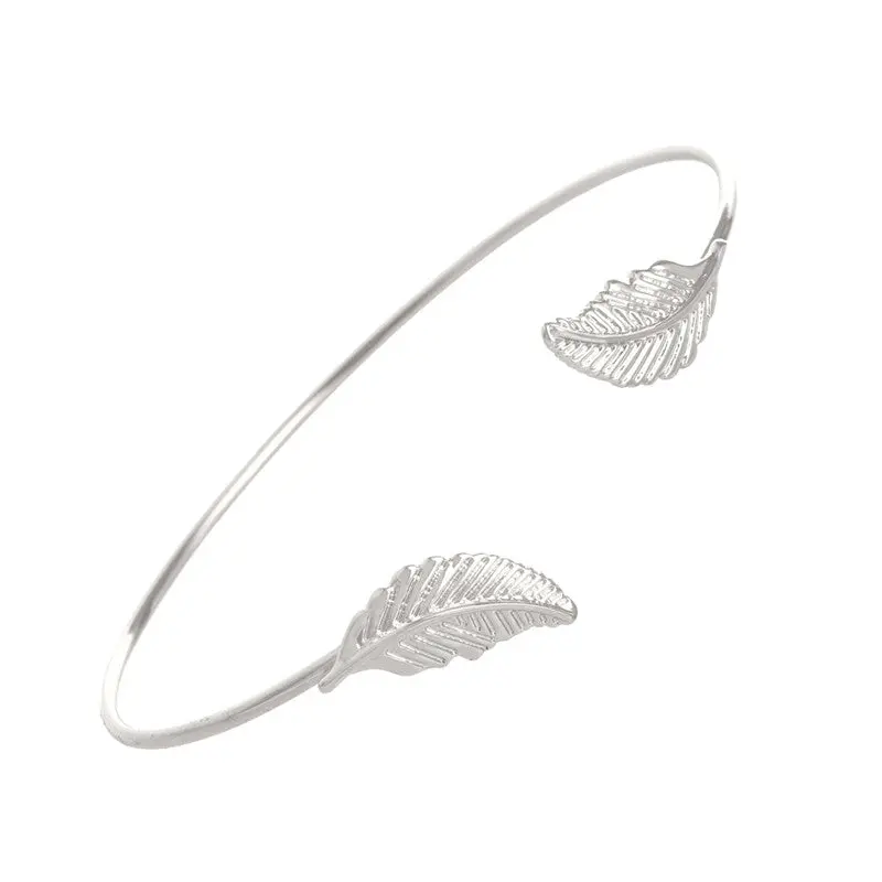 Delicate Double Leaves Thin Wire Cuff Bracelet Personalized Leaf Jewelry Party Gifts 10Pcs-G040 1