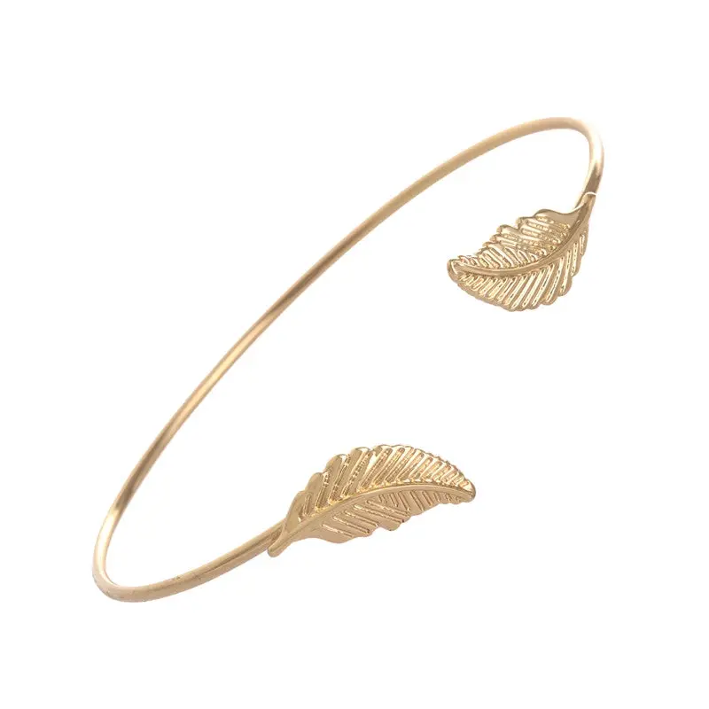 Delicate Double Leaves Thin Wire Cuff Bracelet Personalized Leaf Jewelry Party Gifts 10Pcs-G040 2