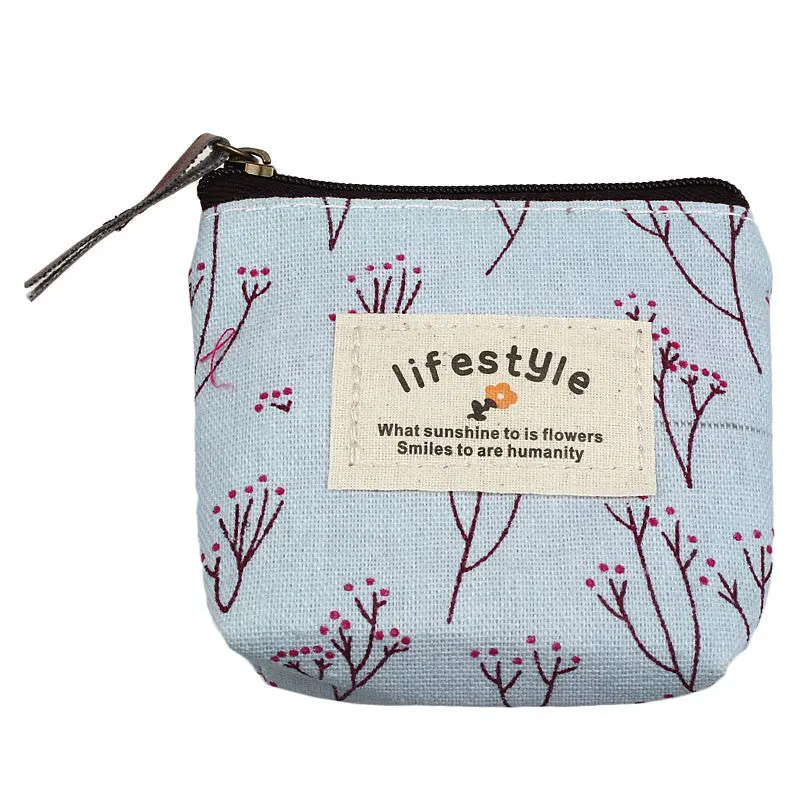 Delicate Girl Love Pastoral Floral Canvas Small Purse Zip Wallet Lady Coin Case Bag Hbag Key Card Holder Clutch Bag Carteira 1