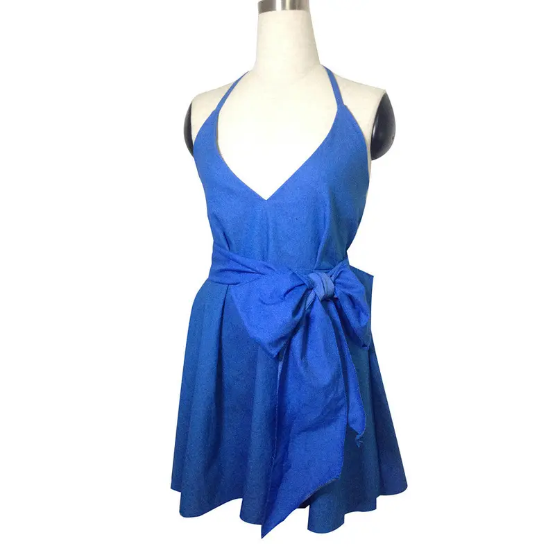 Denim Dress Women Casual Short Mini Dress Denim Jean Belted Dress Feida 2