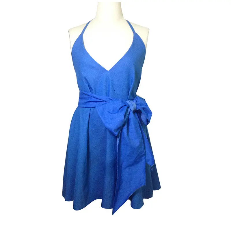 Denim Dress Women Casual Short Mini Dress Denim Jean Belted Dress Feida 4