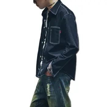 Denim Jeans Shirts Camisa Masculina Casual Slim Fit Long Sleeved Turn Down Collar Large Size Shirts 1