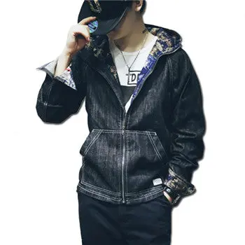 Denim Jeans Zipper Hooded Jackets Jaqueta Masculina Casual Slim Fit Large Size Veste Homme Jackets 1