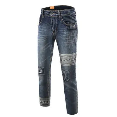 Denim Pants Printed Jeansstyle Full Length Skull Picturejeans Punk Style Beggar Slim Fit Jeanspants 1