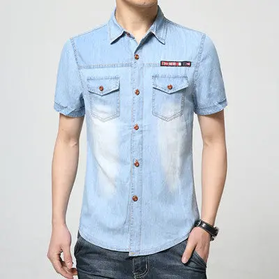 Denim Shirts Blue Shirtsshort Sleeved Designers Casual Cotton Shirts 1