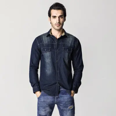 Denim Shirts Casual Slim Fit Large Size Long Sleeved Turn Down Collarjeans Shirts Masculina 1