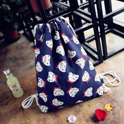 Design Drawstring Backpack 3 Color Cat Pattern Drawstring Bag For Travel Beach Mochila 2