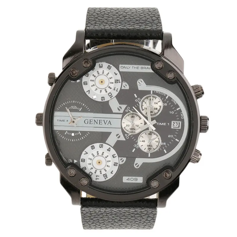 Design Exquisite Geneva Large Dial Three Movet Wrist Watch With Black Red Blue Orange Color 1