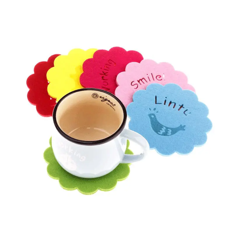 Design Felt Fabric Flower Shape Mug Coffee Drink Coaster Mat Decor Cup53384 1